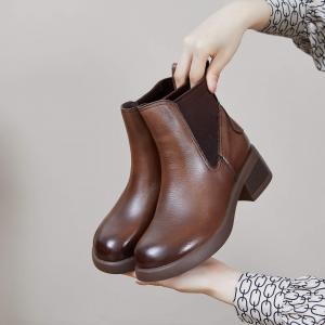 Classic Chunky Heels Ankle Boots Round Toe Chelsea Boots