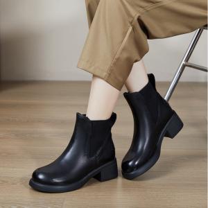 Classic Chunky Heels Ankle Boots Round Toe Chelsea Boots