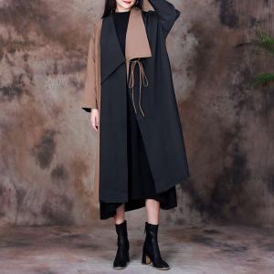 Wide Lapel Plus Size Trench Coat Contrast Color Office Rain Coat