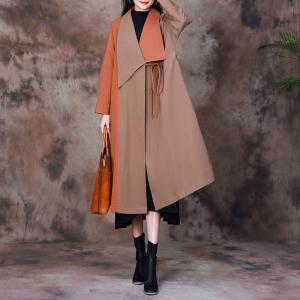 Wide Lapel Plus Size Trench Coat Contrast Color Office Rain Coat