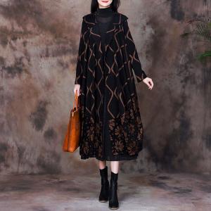 Senior Women Mink Cashmere Coat Printed Black Hooded Coat