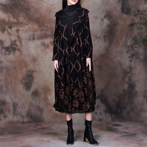 Senior Women Mink Cashmere Coat Printed Black Hooded Coat