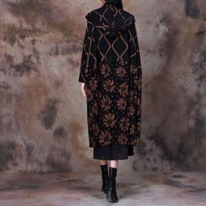 Senior Women Mink Cashmere Coat Printed Black Hooded Coat