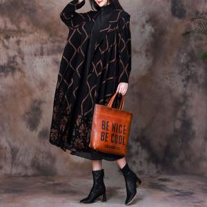 Senior Women Mink Cashmere Coat Printed Black Hooded Coat