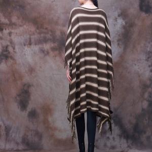 Chunky Striped Tassel Dress Plus Size Cashmere Poncho Dress