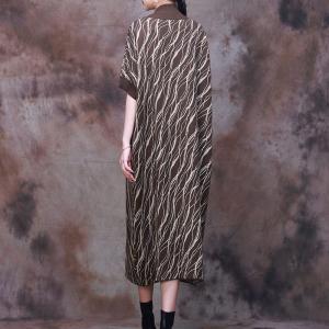 Wave Patterned Loose Jersey Dress Mock Neck Sweater Dress