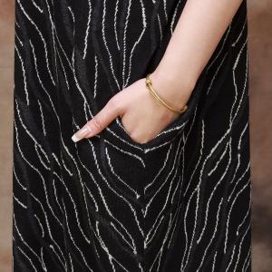 Wave Patterned Loose Jersey Dress Mock Neck Sweater Dress