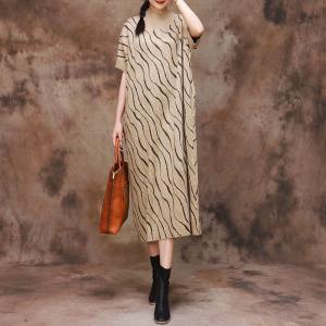 Wave Patterned Loose Jersey Dress Mock Neck Sweater Dress