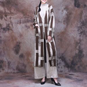 Cozy Chunky Striped Cardigan Midi Cashmere Overcoat