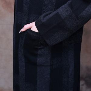 Cozy Chunky Striped Cardigan Midi Cashmere Overcoat