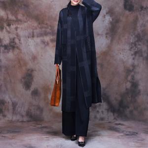 Cozy Chunky Striped Cardigan Midi Cashmere Overcoat