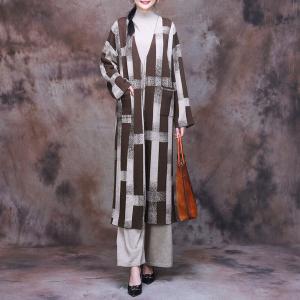 Cozy Chunky Striped Cardigan Midi Cashmere Overcoat