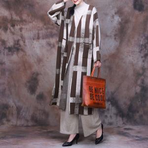 Cozy Chunky Striped Cardigan Midi Cashmere Overcoat