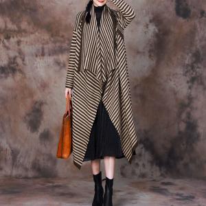 Business Elegant Waterfall Cardigan Cozy Striped Outerwear