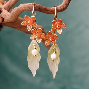 Glass Flowers Long Earrings Chinese Hanfu Earrings