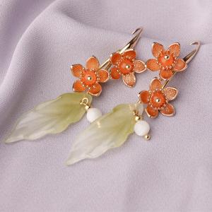Glass Flowers Long Earrings Chinese Hanfu Earrings