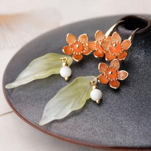 Glass Flowers Long Earrings Chinese Hanfu Earrings