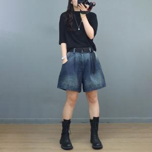 Stone Wash Wide Leg Jorts Soft Denim Jean Shorts