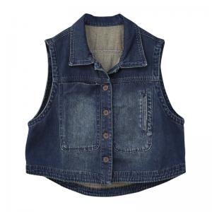 Dark Wash Vest Jacket Ripped Denim Waistcoat for Women