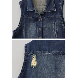 Dark Wash Vest Jacket Ripped Denim Waistcoat for Women