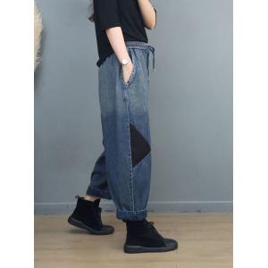 Acid Wash Colored Patchwork Pull-On Mid Rise Carrot Jeans