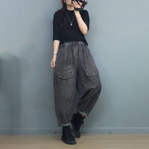 Straight Light Wash Front Pockets Striped Mom Jeans