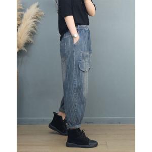 Straight Light Wash Front Pockets Striped Mom Jeans