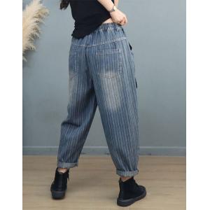 Straight Light Wash Front Pockets Striped Mom Jeans