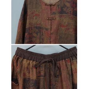 Frog Buttons Linen Blouse with Eastern Patterned Pants