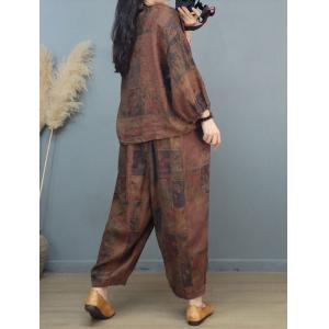 Frog Buttons Linen Blouse with Eastern Patterned Pants