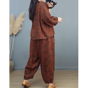 Frog Buttons Linen Blouse with Eastern Patterned Pants