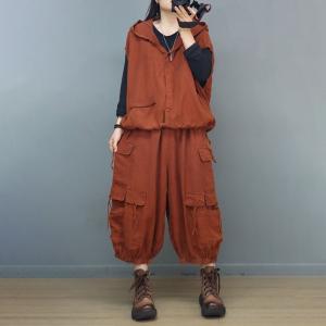 Oversized Sleeveless Hoodie with Linen Cropped Cargo Pants