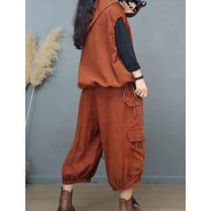 Oversized Sleeveless Hoodie with Linen Cropped Cargo Pants