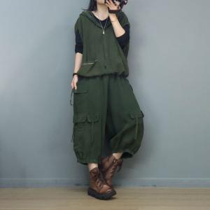 Oversized Sleeveless Hoodie with Linen Cropped Cargo Pants