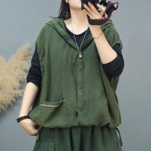 Oversized Sleeveless Hoodie with Linen Cropped Cargo Pants