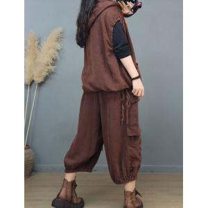Oversized Sleeveless Hoodie with Linen Cropped Cargo Pants