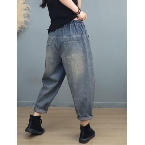 Patchwork Letter Embroidered Jeans Loose Stone Wash Jeans
