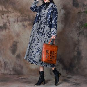 Tassel Button Cotton Linen Coat Floral Trench Coat