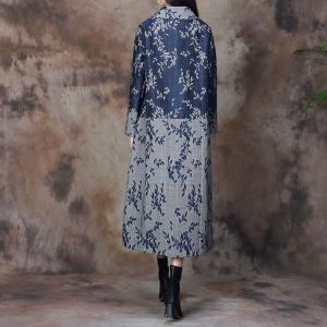 Tassel Button Cotton Linen Coat Floral Trench Coat