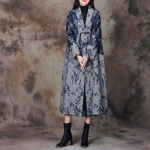 Tassel Button Cotton Linen Coat Floral Trench Coat