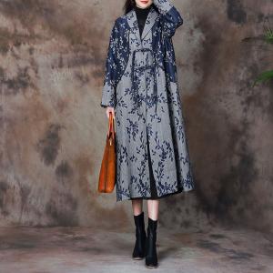 Tassel Button Cotton Linen Coat Floral Trench Coat