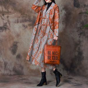 Tassel Button Cotton Linen Coat Floral Trench Coat