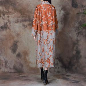 Tassel Button Cotton Linen Coat Floral Trench Coat