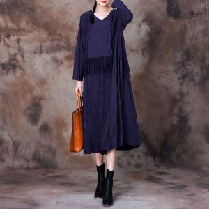 Loose-Fit Tassel Dress V-Neck Pleated Dress