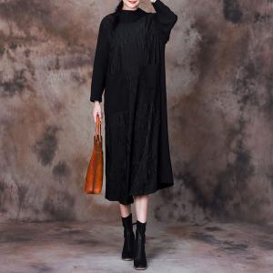 Mock Neck Minimalist Pleated Dress Loose Hoodie Dress