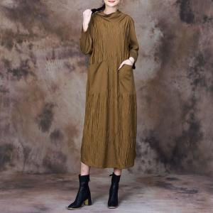 Mock Neck Minimalist Pleated Dress Loose Hoodie Dress