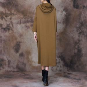 Mock Neck Minimalist Pleated Dress Loose Hoodie Dress