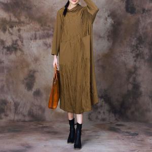 Mock Neck Minimalist Pleated Dress Loose Hoodie Dress