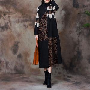 Leopard and Geometric Elegant Coat Mink Cashmere Winter Coat
