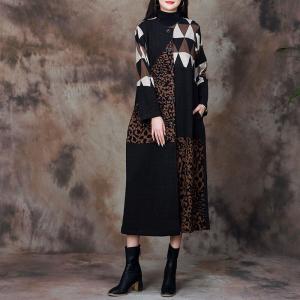 Leopard and Geometric Elegant Coat Mink Cashmere Winter Coat